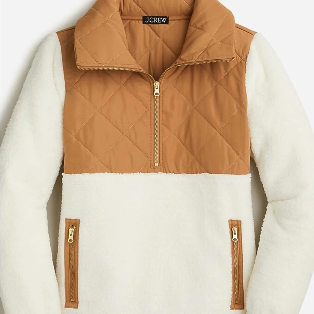 J.Crew Quilted Sherpa Fleece Quarter-Zip Pullover Jacket Size XS - Picture 1 of 5